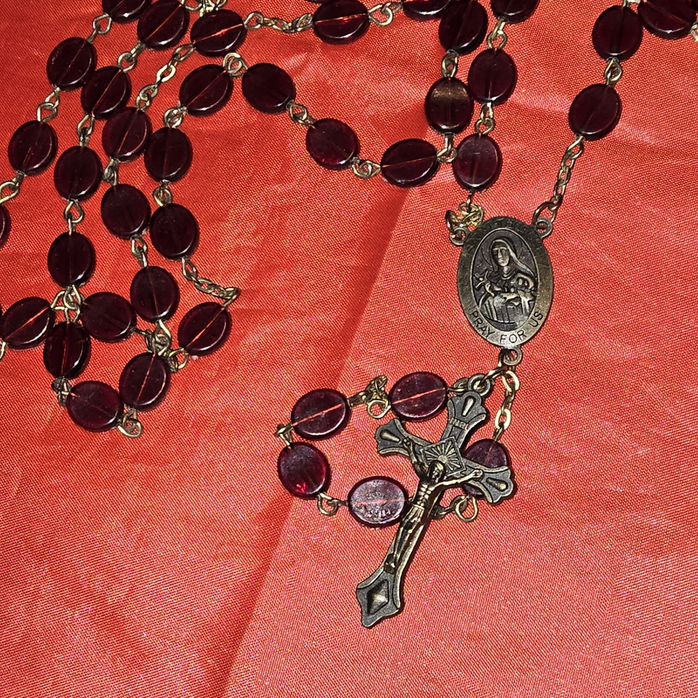 Rosery Red Beaded with Cross Pendant